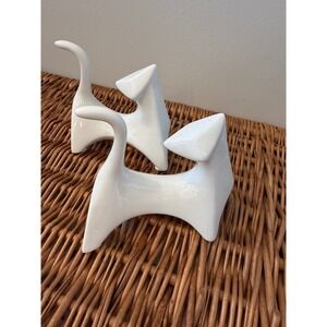 Cat Lady White Ceramic Abstract Mid Century Modern Cat Figurines Set of 2
